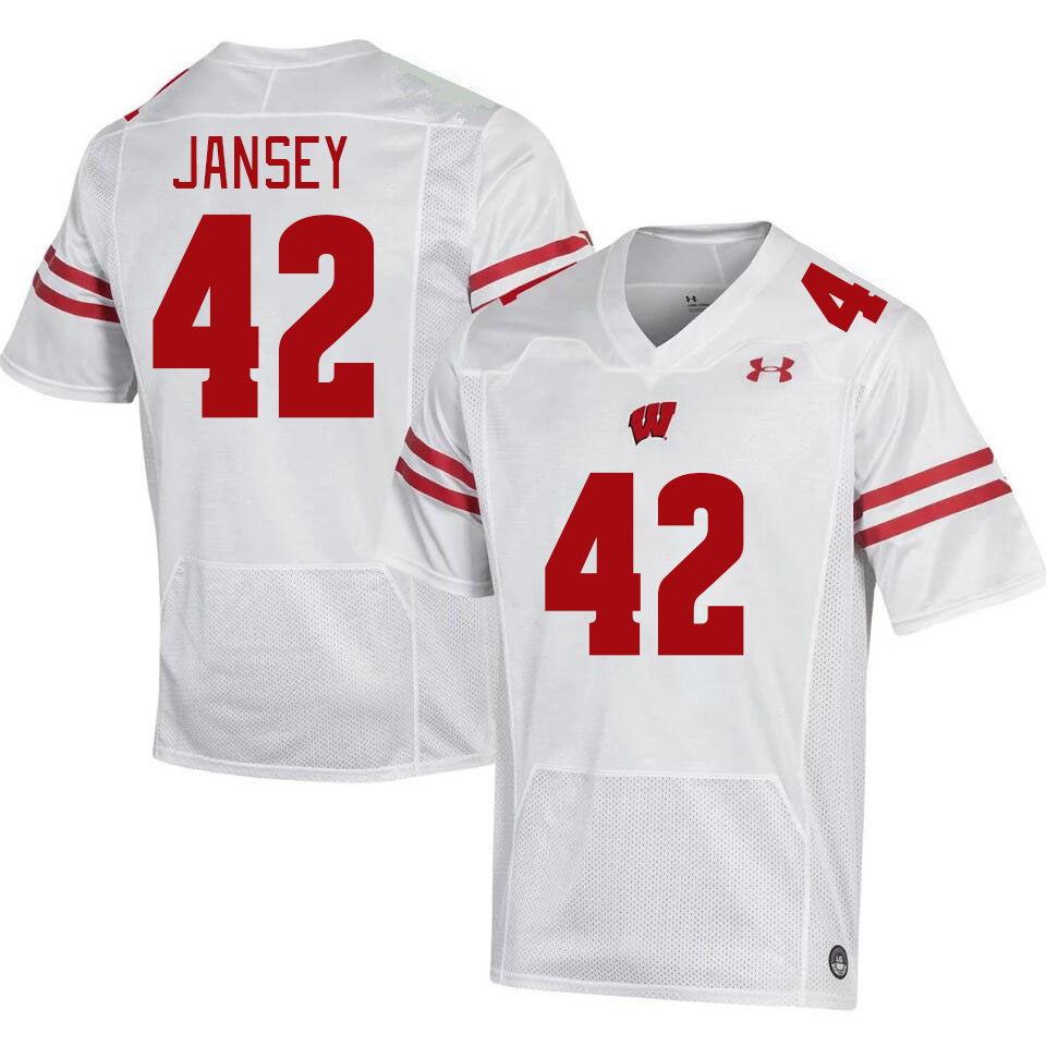 Men #42 Tyler Jansey Wisconsin Badgers College Football Jerseys Stitched-White